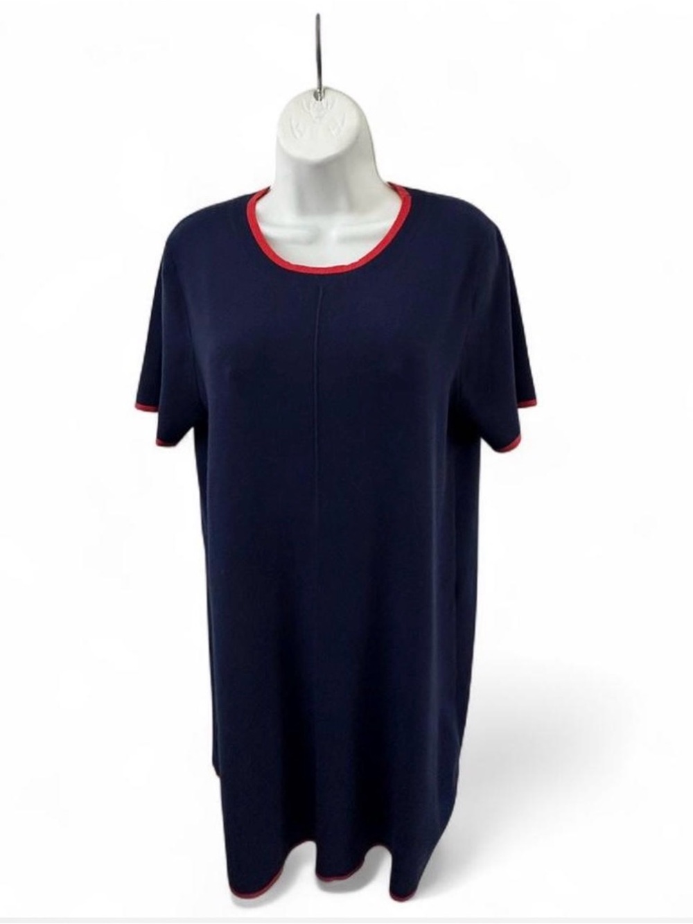 Women's Navy Midi Dress with Red Trim